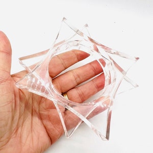 Two HUGE Clear Lucite Acrylic Geometric Bangle Bracelets Vintage Designer Jewelry