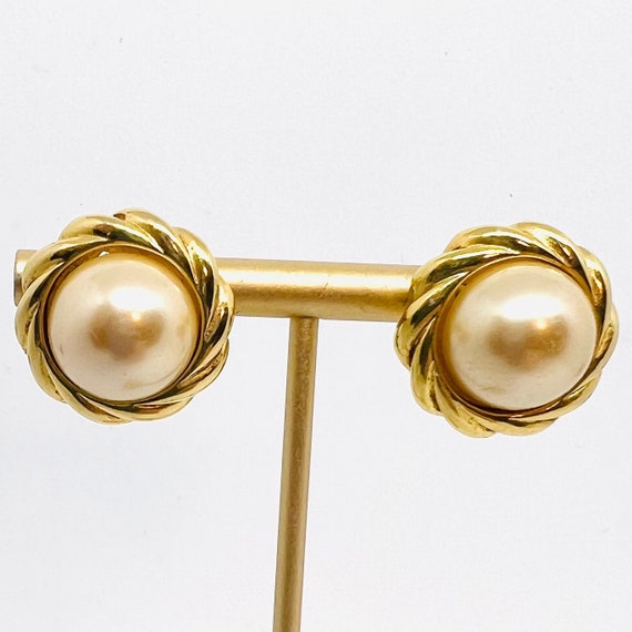 KJL Kenneth Lane Classic Gold Tone Faux Pearl Ear… - image 4