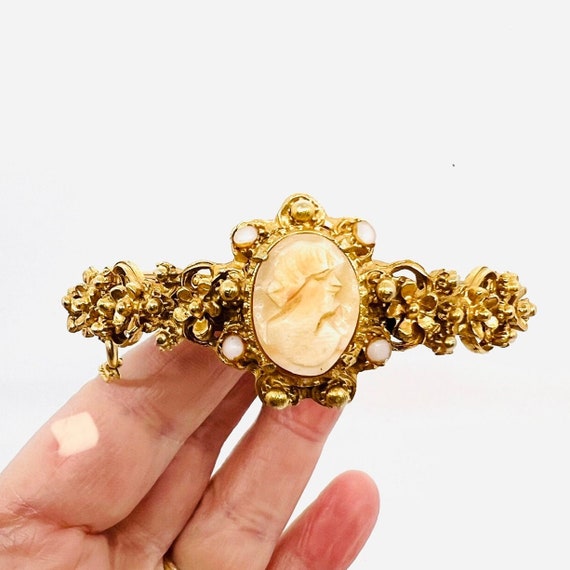 FLORENZA Ornate Floral Carved Cameo Bangle Bracel… - image 2