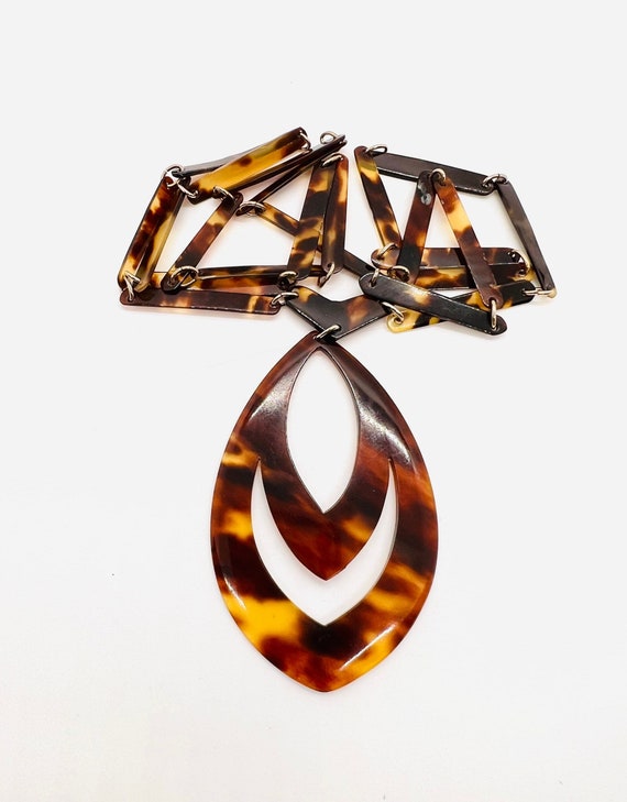 Long Art Deco Faux Tortoiseshell Carved Celluloid 
