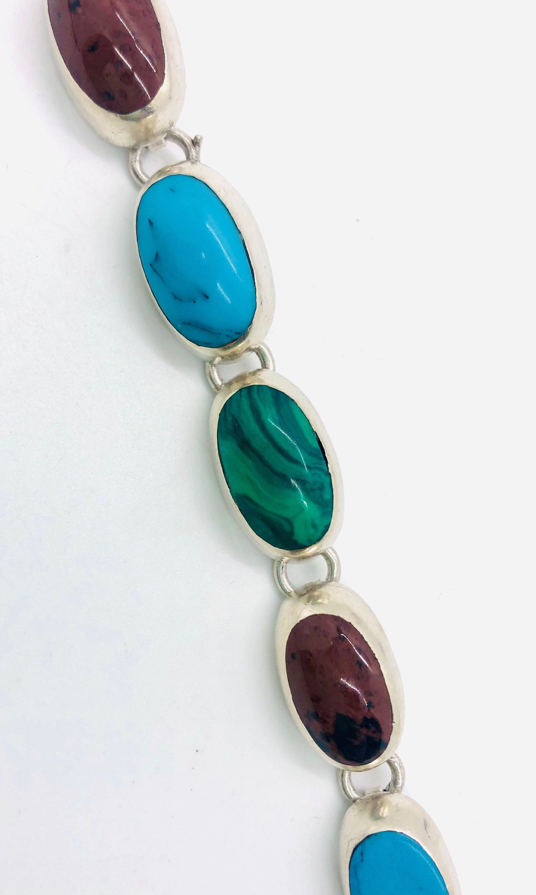 メキシコ　タスコTasco  銀製925スプーン６本 Chunky Sterling Silver Taxco Gemstone Inlay Bracelet Mexico