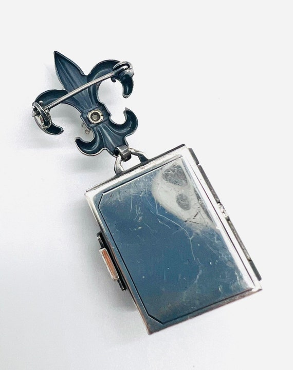 CORO Silver 3 Picture Folding Locket Brooch Fleur… - image 9