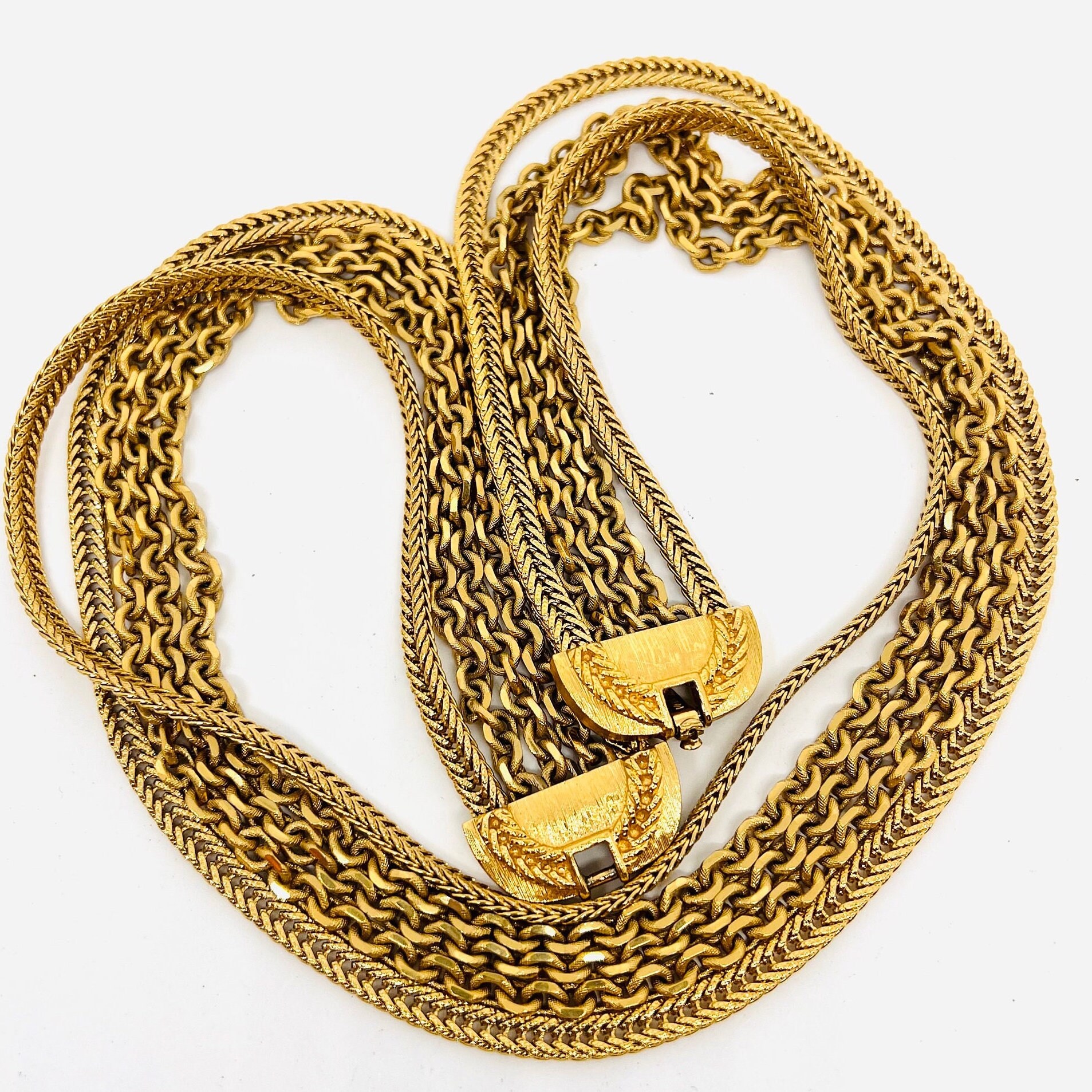 MONET Chunky Multi Strand Gold Tone Necklace Signed Vintage
