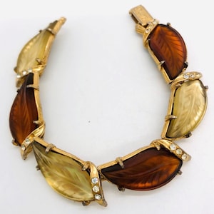 Beautiful FLORENZA Large Molded & Frosted Glass Bracelet Signed Vintage Designer Jewelry