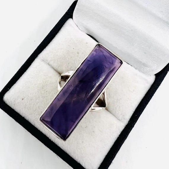 Long Sterling Silver Rectangular Shaped AMETHYST … - image 4