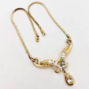 CORO 1952 Clear Square Rhinestone Abstract Drop Necklace Signed Vintage Designer Jewelry