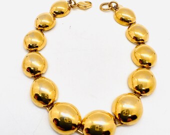 MONET Dome Linked Articulated Bracelet Gold Tone Signed Vintage Designer Jewelry