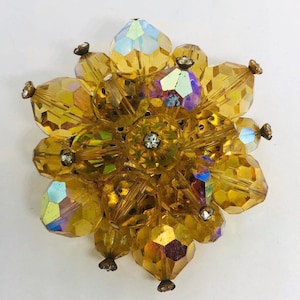 Champagne AB Crystal Cluster Brooch Rhinestone Montees Vintage Jewelry