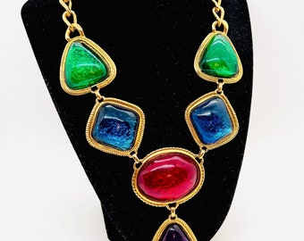 Large KJL for Avon Multi Colored Poured Resin Necklace Signed Vintage Designer Jewelry
