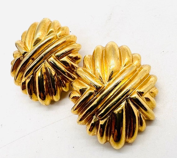 Large PAOLO GUCCI Gold Tone Earrings Criss Cross … - image 7