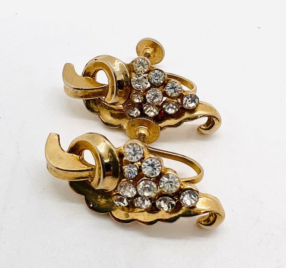 Early CORO Unusual Clear Rhinestone Earrings Scro… - image 2