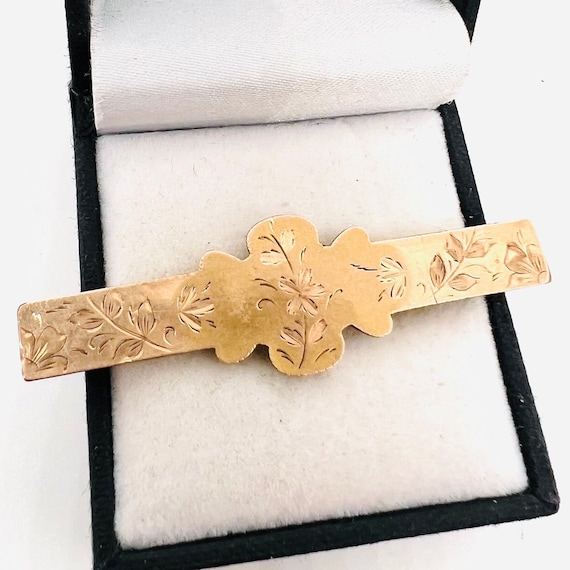Long Antique Victorian Engraved Gold Filled Bar B… - image 1
