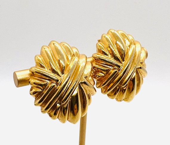 Large PAOLO GUCCI Gold Tone Earrings Criss Cross … - image 5