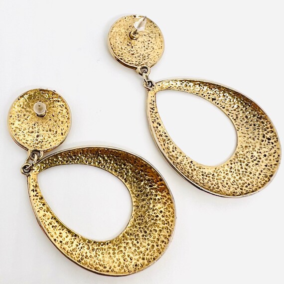 Long Embossed Gold Tone Drop Dangle Earrings 3 In… - image 9