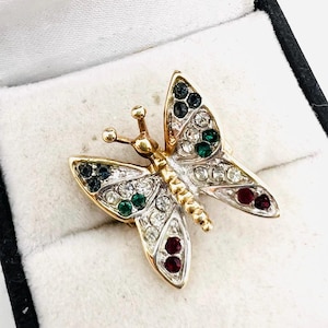 Petite Multi Colored Rhinestone Butterfly Brooch Vintage Designer Jewelry