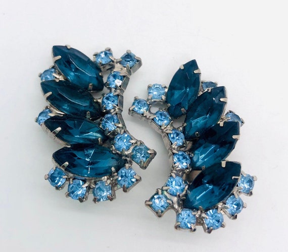 Large Montana Blue & Baby Blue Rhinestone Earring… - image 2