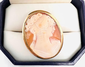 A&Z 14k Gold Filled Carved Shell Cameo Brooch Signed Fine Vintage Jewelry