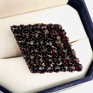 Victorian Rose Cut Bohemian Garnet Diamond Shaped Brooch Antique Jewelry