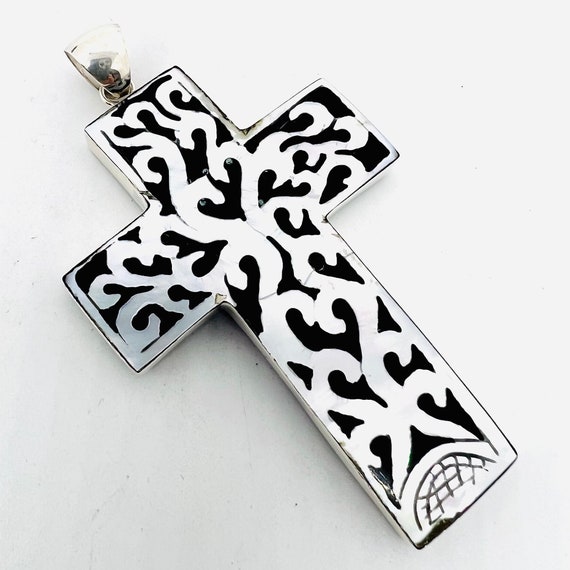 Sterling Silver Inlaid Mother of Pearl Ebony Cros… - image 5