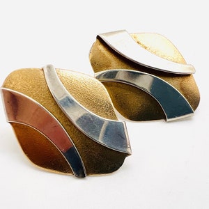 ED LEVIN Vintage Modernist Earrings: 14k Gold & Sterling Silver Abstract Design