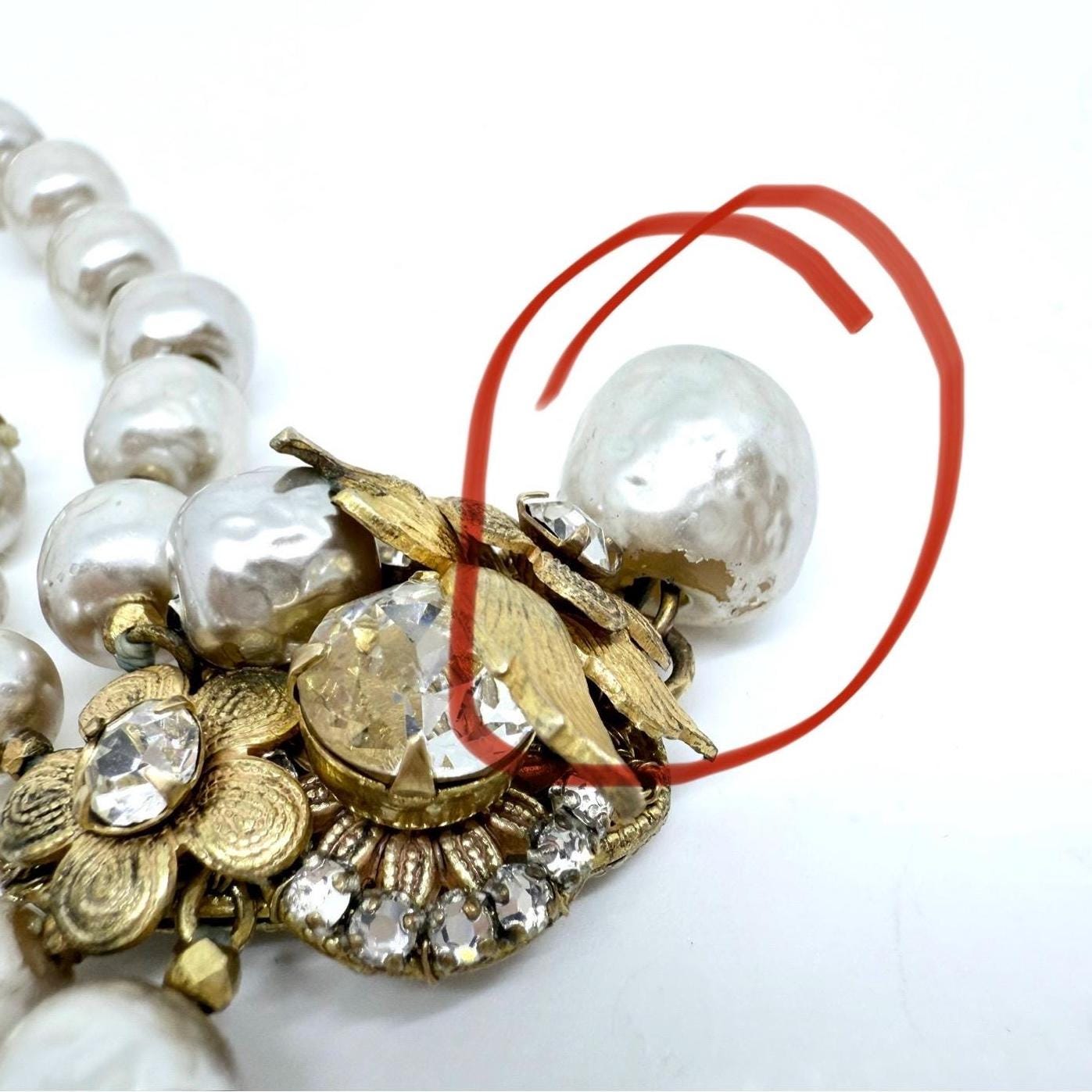 Miriam HASKELL Faux Baroque White Pearl & Rhinestone Necklace