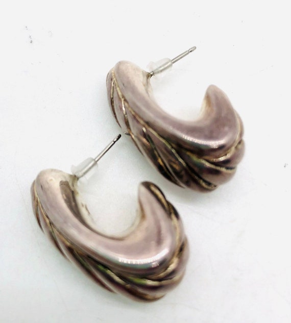 Large Sterling Silver Puffy Huggie Hoop Earrings … - image 9