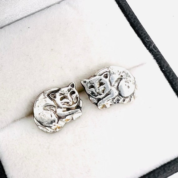 Sterling Silver Kitty Cat Earrings Posts Cat Love… - image 3