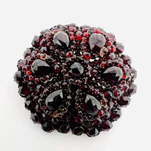 Victorian Sterling Silver Red Bohemian Garnet Cluster Brooch Fine Antique Jewelry