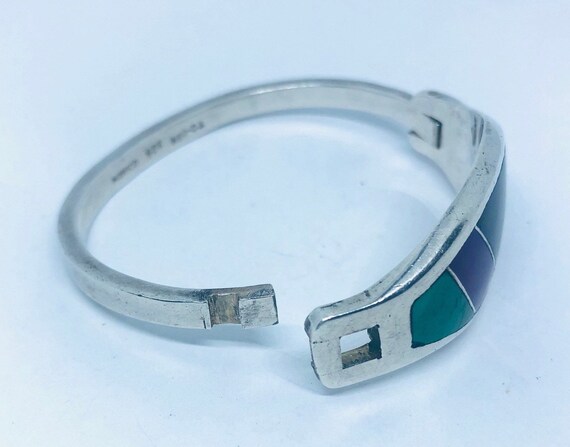 Wide Sterling Silver Taxco Mexico Inlay Bracelet … - image 8