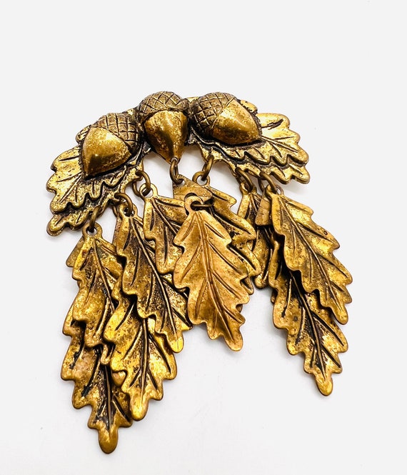 Art Deco Gilt Brass Acorns & Dangling Oak Leaves … - image 4
