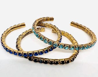 Lot of 3 Shades of Blue Rhinestone Stack Cuff Bracelets Vintage Jewelry