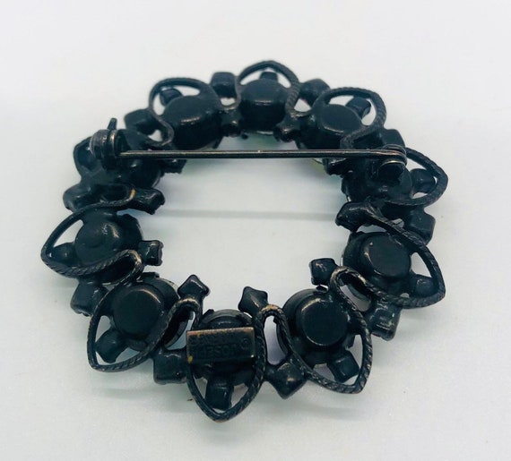 JOSEPH WARNER Black Enameled AB Rhinestone Brooch… - image 7