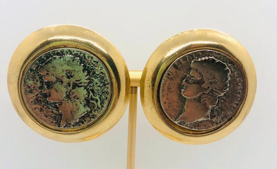 Huge Mega Faux Roman Coin Earrings 80’s Statement… - image 2