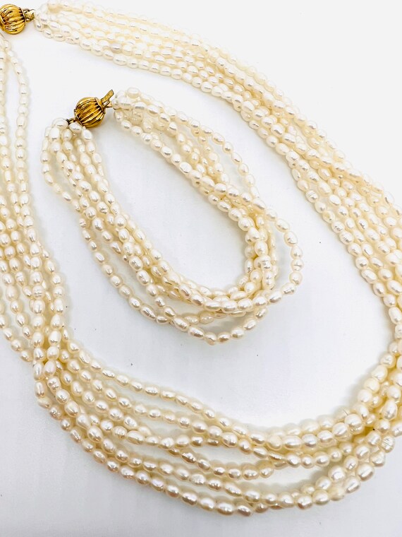 Multi Strand Freshwater Pearl Necklace & Bracelet… - image 5