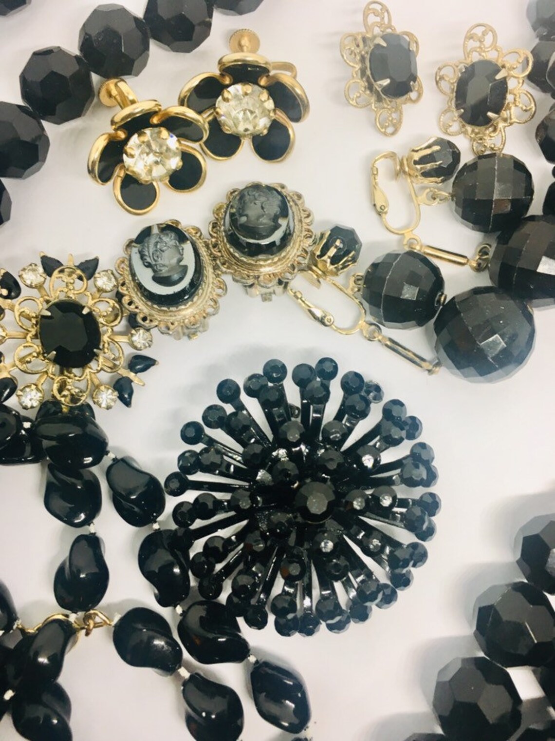 Lot of Black Costume Jewelry Rhinestones Earrings Necklaces Etsy