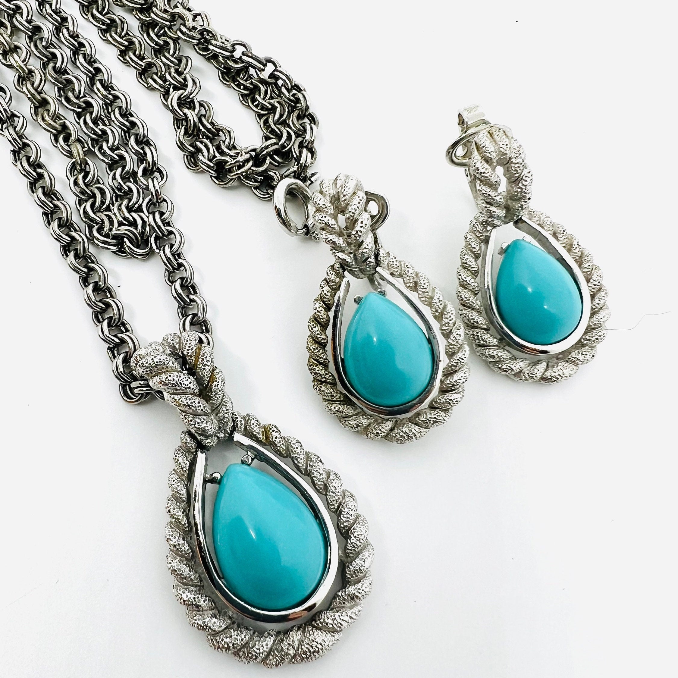 Vintage Navajo EW Signed Turquoise Sterling Silver Pendant