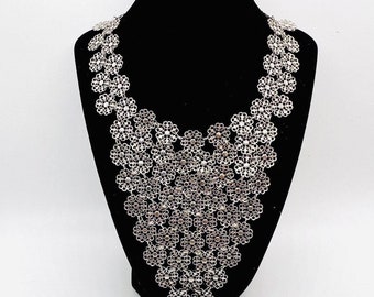 VENDOME Ornate Articulated Bib Necklace Scalloped Filigree Links Vintage Designer Jewelry