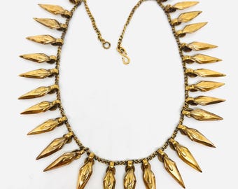 Gold Filled Modernist Egyptian Revival Spiked Bib Necklace 29gm Fine Vintage Jewelry