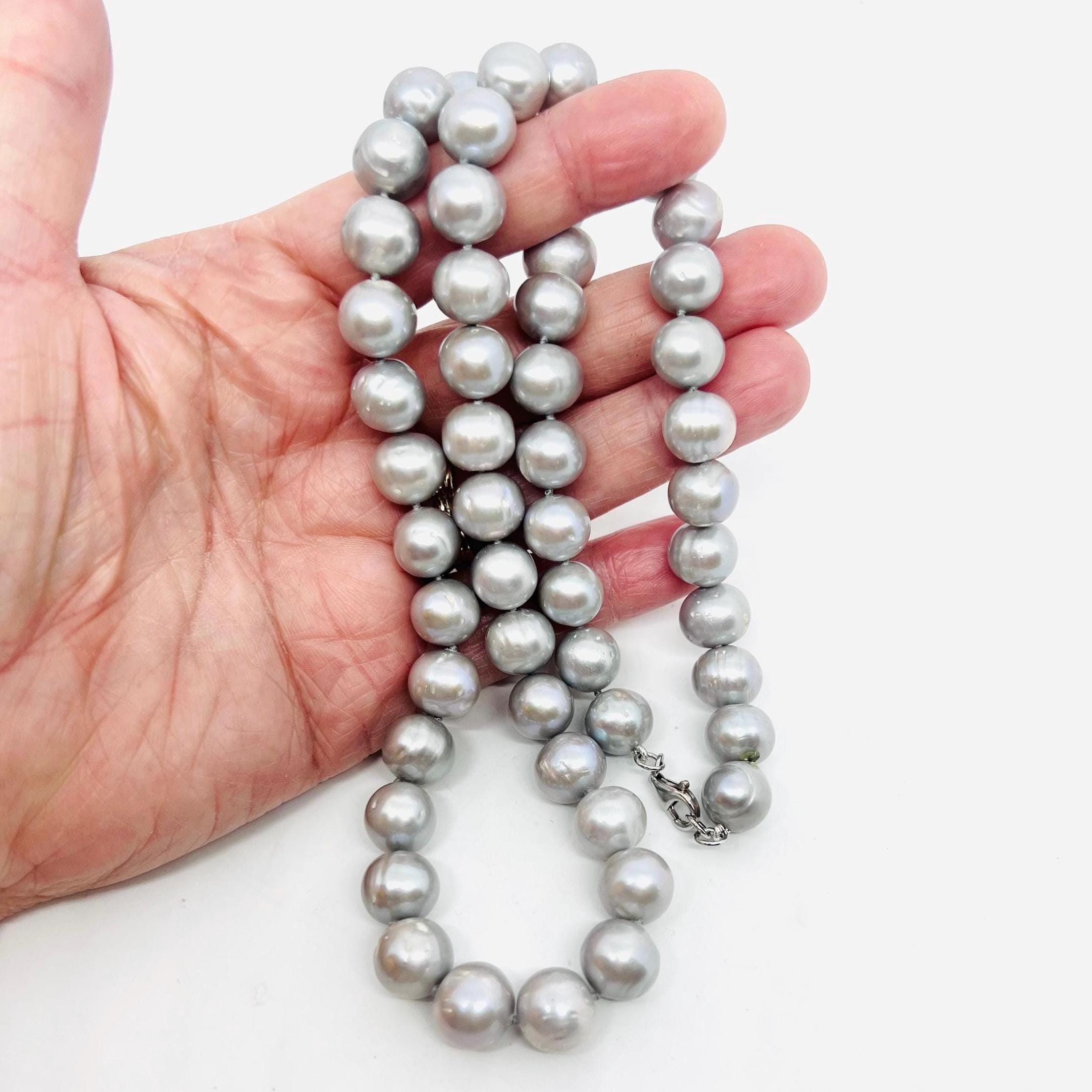 Chunky KTC Sterling Silver Gray Kashi Pearl Necklace 97gm