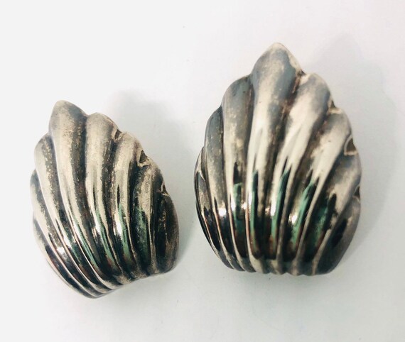 Large Sterling Silver Earrings Shell Shaped 1 1/4… - image 4