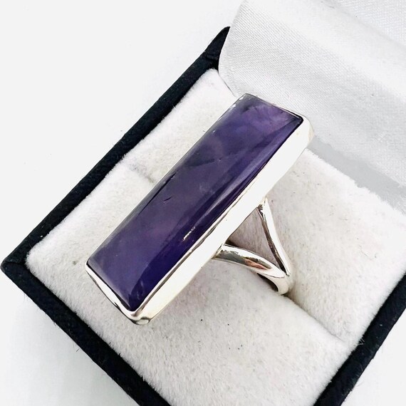 Long Sterling Silver Rectangular Shaped AMETHYST … - image 5