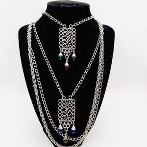 TRIFARI 4 Strand Jewel Tone Glass Beads Filigree Necklace Signed Vintage Designer Jewelry