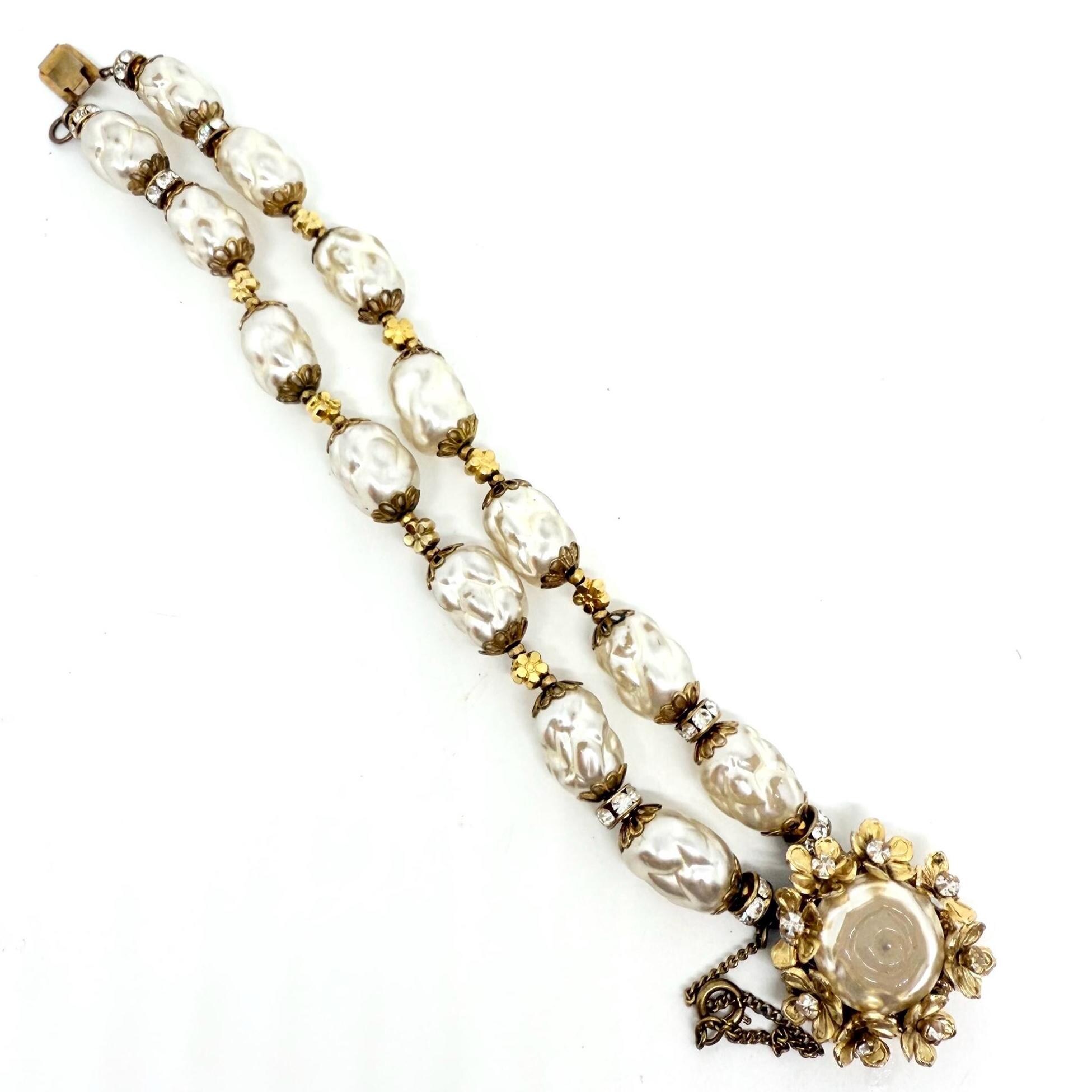 MIRIAM HASKELL Faux Baroque Pearl & Rhinestone Bracelet Signed