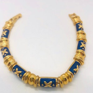 JOAN RIVERS Blue Enameled Bracelet Gold Tone Signed Vintage Designer Jewelry