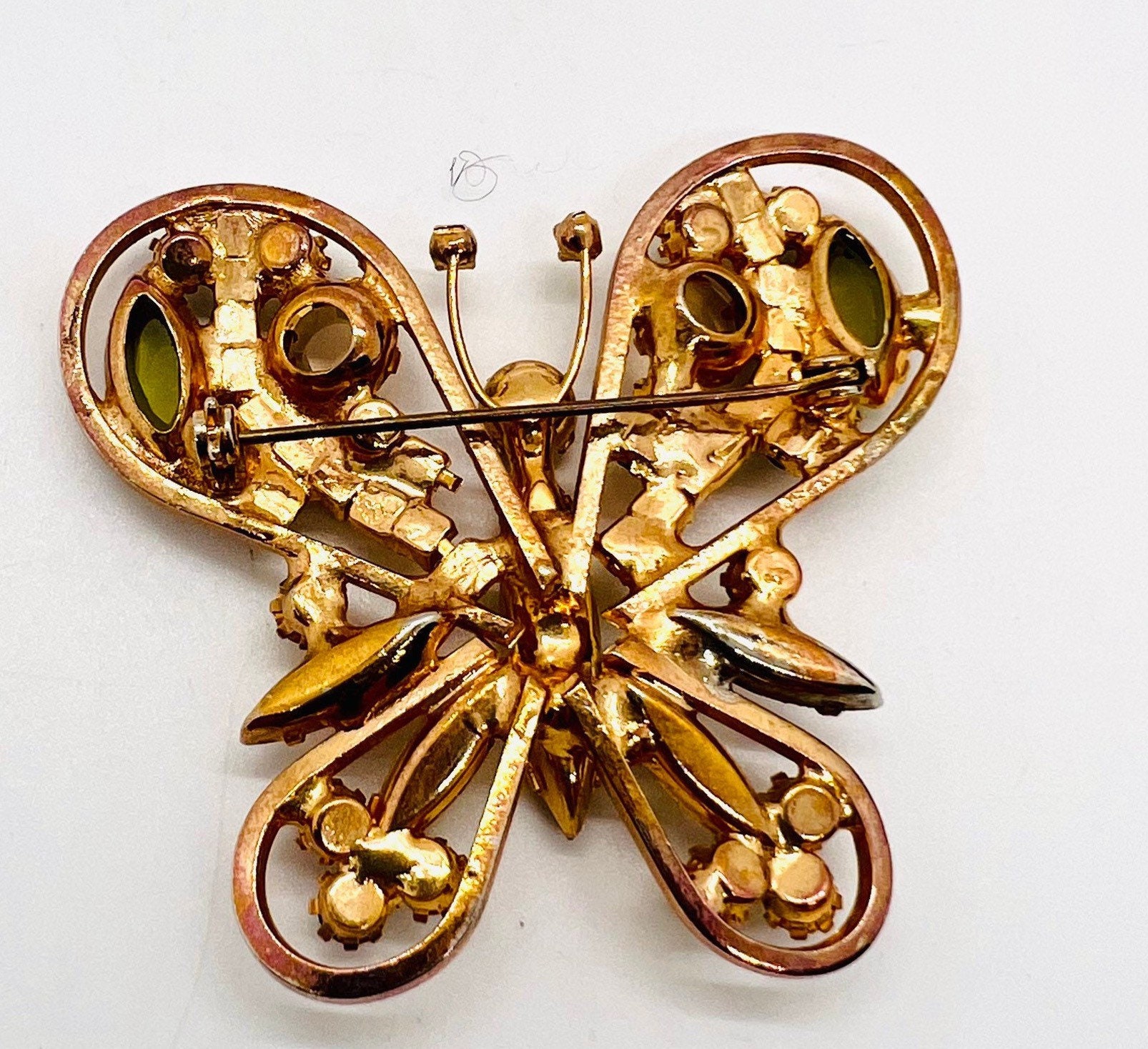Large Alice Caviness Rhinestone Butterfly Brooch Unsigned