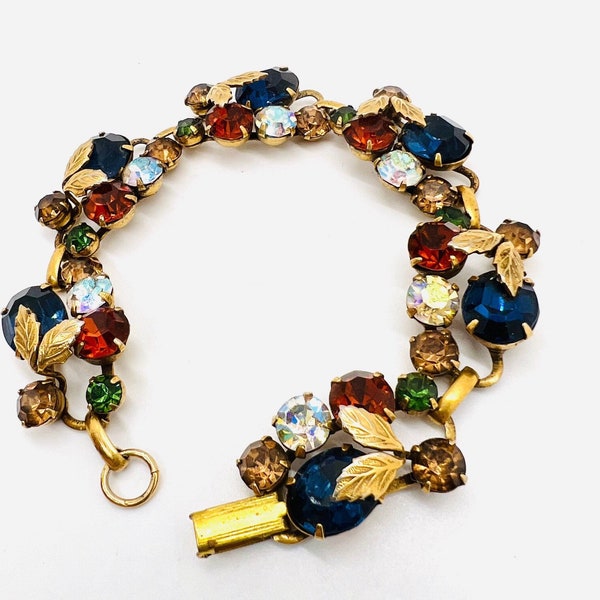 Rare CORO Scheherazade Line Multi Colored Rhinestone Bracelet Vintage Designer Jewelry