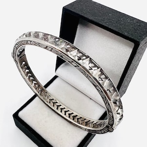 CHUNKY Art Deco Sterling Silver Rhinestone Bangle Bracelet 23gm Fine Vintage Antique Jewelry