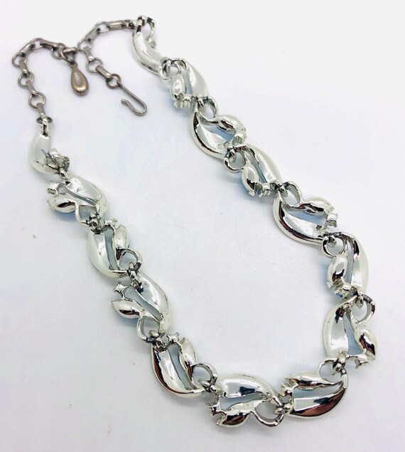 LISNER Blue Rhinestone Link Necklace Rhodium Plated Signed