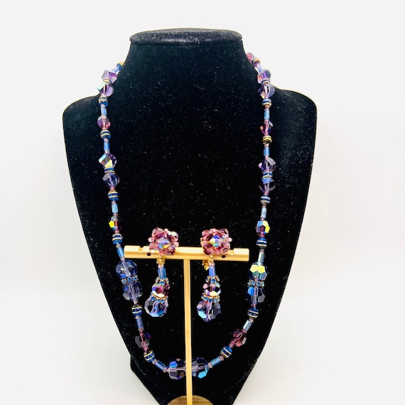 VENDOME Purple AB Crystal Beaded Necklace Earring… - image 3