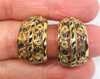 Sterling Silver Hoop Earrings Vermeil Huggies Diamond Cut Vintage Jewelry